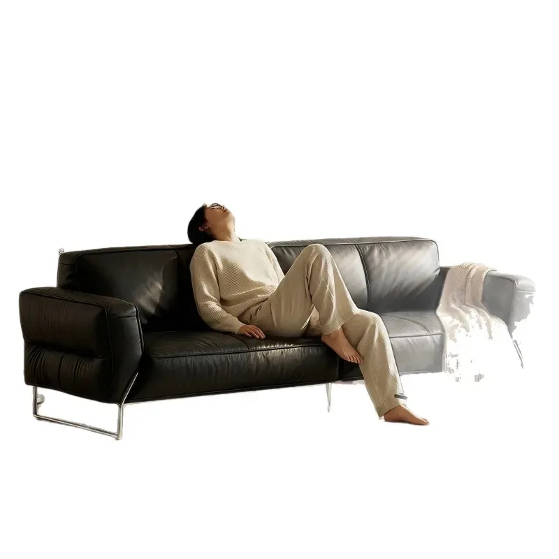 French antique burger sofa, Bauhaus leather sofa, small apartment living room switching fabric sofa on both sides