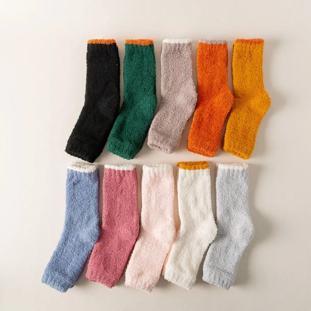 Elastic Autumn Candy Color Foot Cover Winter Keep Warm Leg Knitted Leg Warmers Women Hosiery Knee Protection Coral Fleece Socks