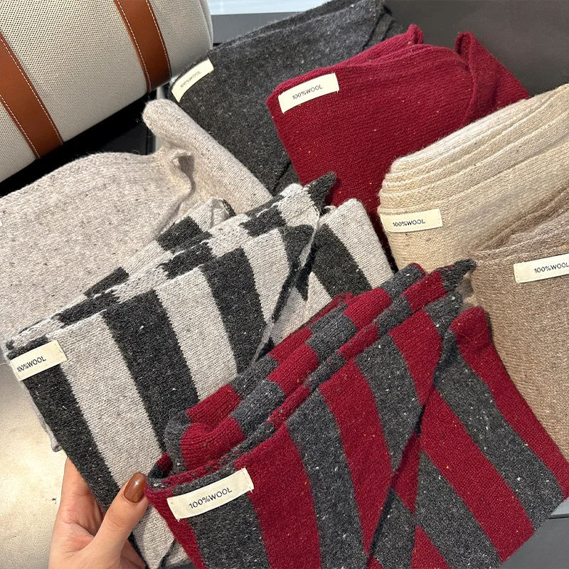 2026 100% Wool Marled Triangle Foulard Shawl Women Winter Warm Thick Cross Neck Wrap Soft Neck Warmer Gift Daily Chic Warm New