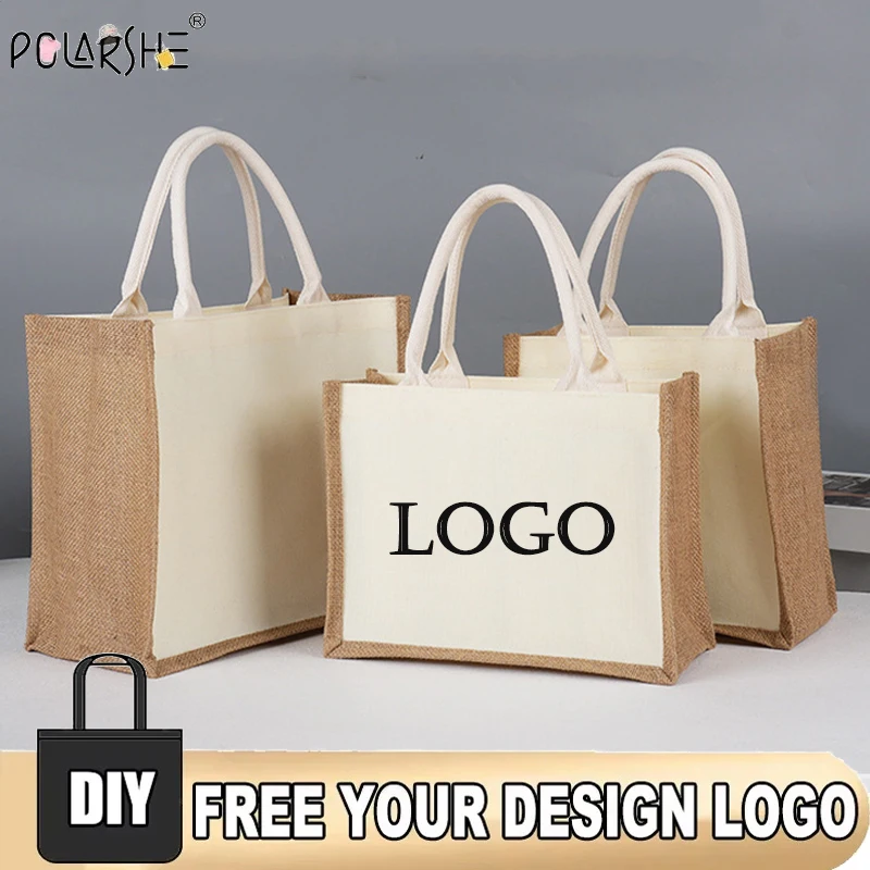 

Custom Logo Linen Tote Bag Natural Burlap Linen Handbag Shopping Wedding Favors Bridesmaid Gift Beach Bag Travel Organizer Bag