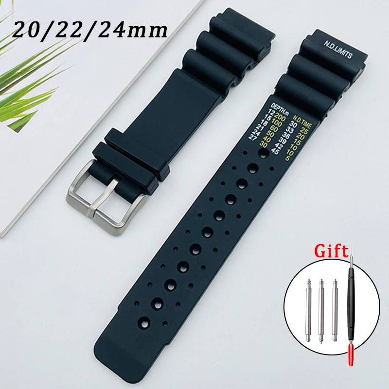 20mm 22mm 24mm Silicone Strap Rubber Watch Band for Seiko Watchbands Sport Wristband Water Ghost Bracelet Replacement Belt