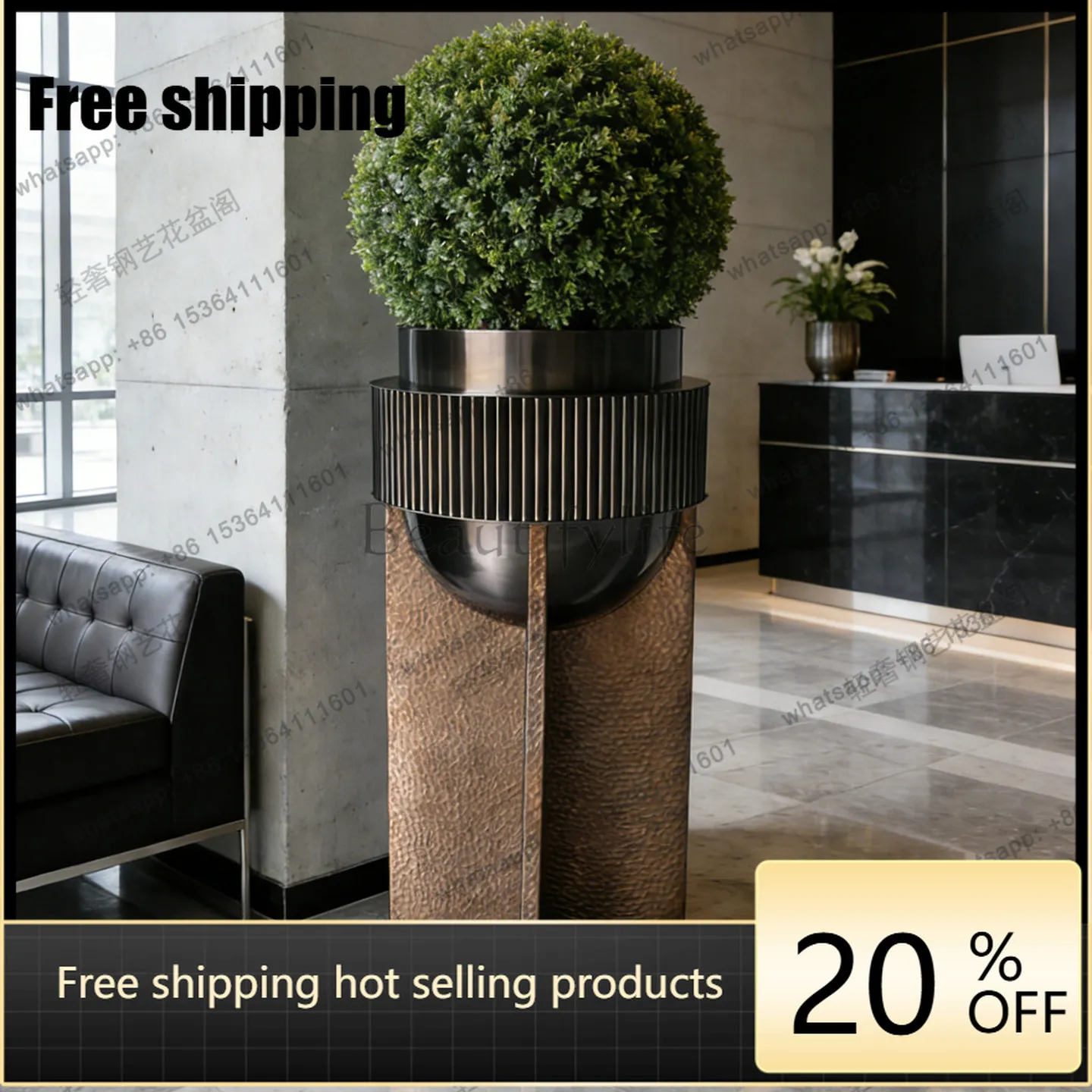 LS custom stainless steel special-shaped hammer flower ware sales department modern flower ware indoor high flower tank