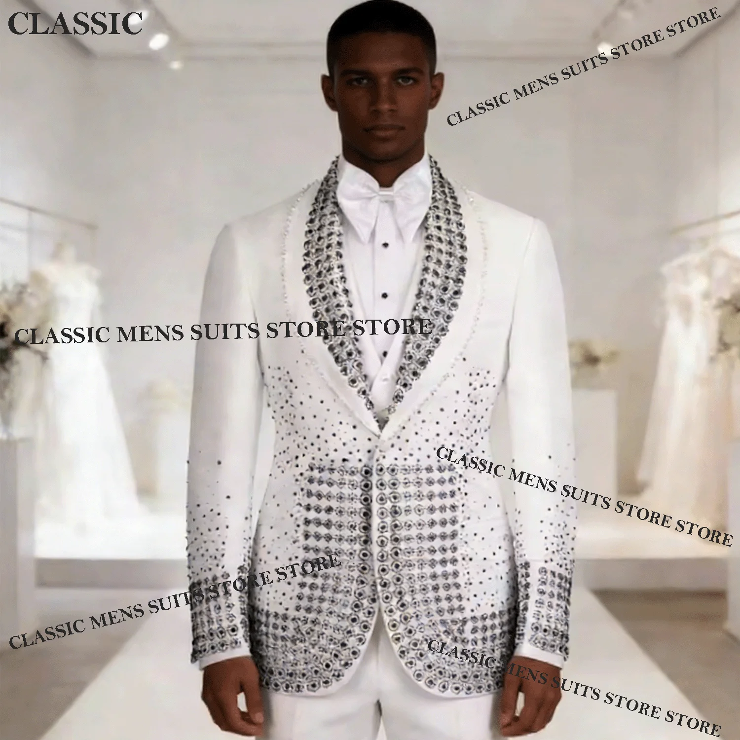 

Блестящие ювелирные изделия, смокинги с орнаментом, мужские костюмы, комплект из 2 предметов, свадебный жених, ужин, вечеринка, мужской пиджак для выпускного вечера, Ternos Completo, индивидуальный заказ