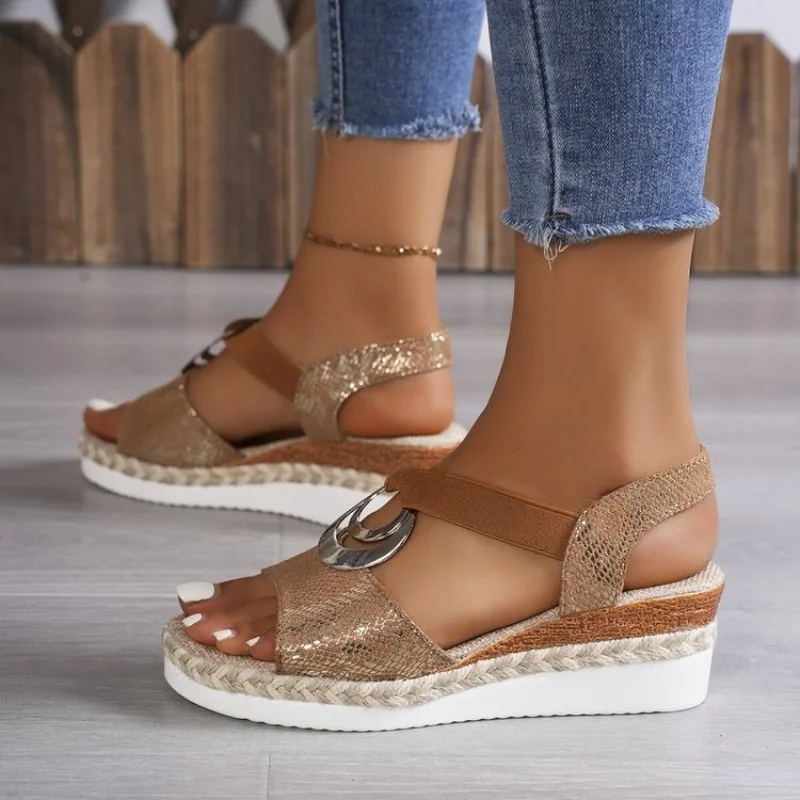 Snake Print Platform Sandals Women 2026 Summer Metal Decoration Wedges Comfort Casual Heels Gladiator Shoes - view 3