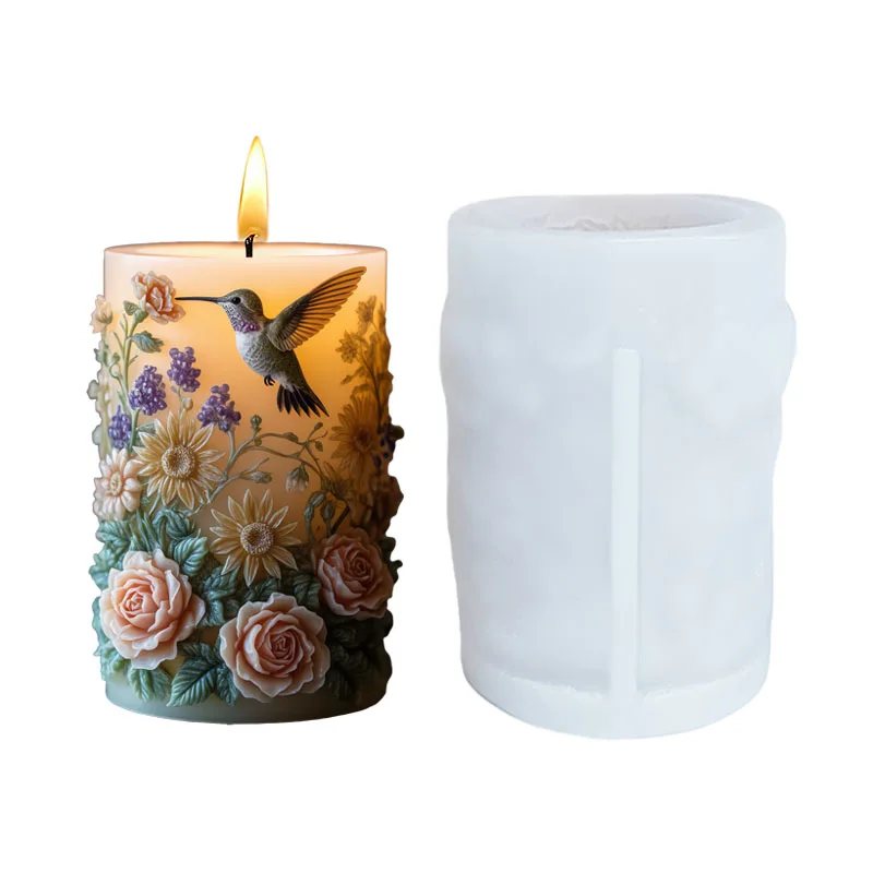 【Spring Flower Language】Hummingbird and Rose Embossed Candle Mold Multi-Layer 3D Petal Silicone Making Tool Handmade DIY Aromatherapy Plaster Shaper view 3