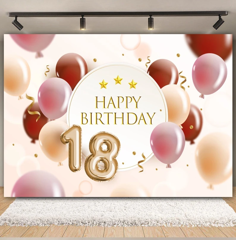 

18th Happy Birthday Backdrop Gold Glitter Balloon Boys Girls 18 Years Old Birthday Party Decor Photography Background