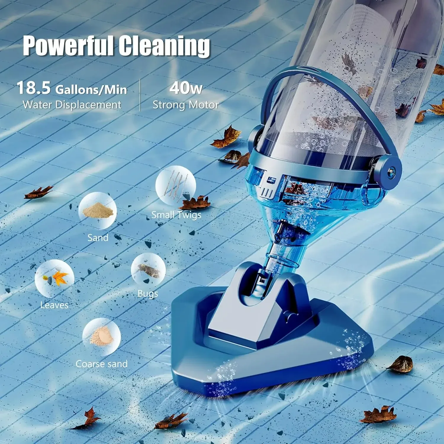 

XMSJ.Pool Vacuum for Above Ground with a Telescopic Pole, Running time up to 1H, T403 Handheld Rechargeable Cleaner