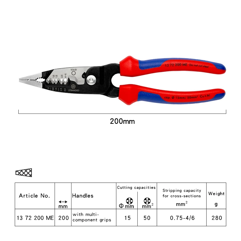 KNIPEX Tool Wire Stripper with Multi-Component Grips Outer Edges for Deburring Pipes Cable Stripper NO.13 72 200 ME