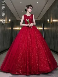 Vestido De quinceañera brillante rojo vino, vestido De fiesta sin mangas, elegante vestido De baile con cuello en V, vestidos De graduación Vintage, bata Formal personalizada