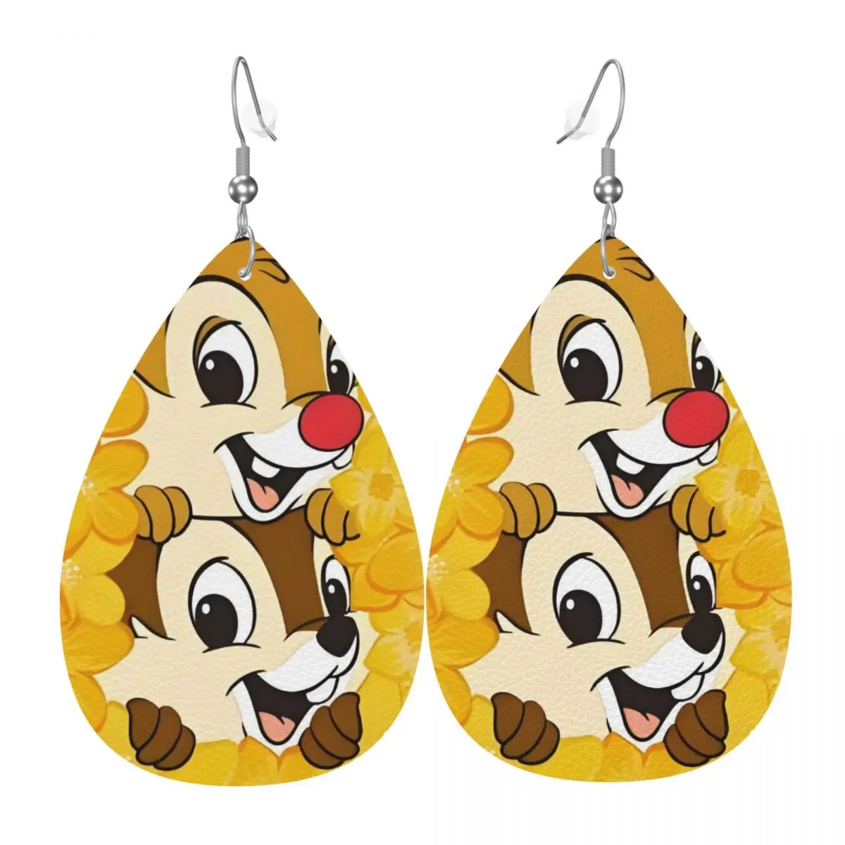 

Забавные кожаные серьги-капли с мультяшными персонажами Чипом и Дейлом для женщин, модные легкие кожаные серьги для вечеринок и праздников
