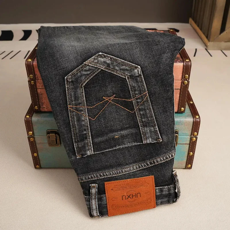 

2026 New Men's Jeans, Heavy Duty Style, Retro Vintage Color, Slim Straight Cut, Versatile, Stretch, American Streetwear Style, S
