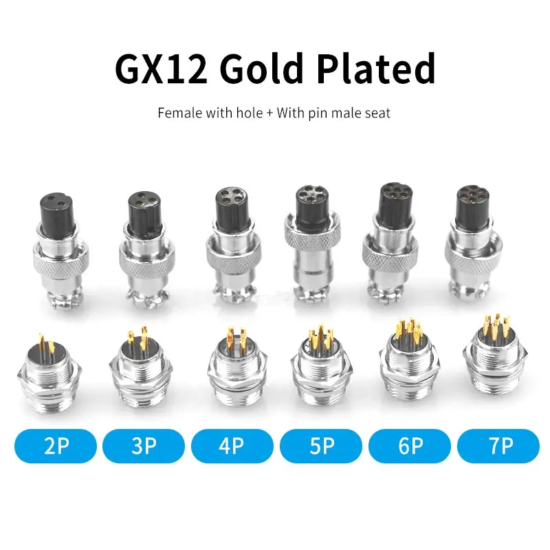 1pc GX12/GX16 Gold-plated Aviation Plug Socket  2/3/4/5/6/7/8/9/10-Pin Connector Male Female Soldering Industrial Connectors