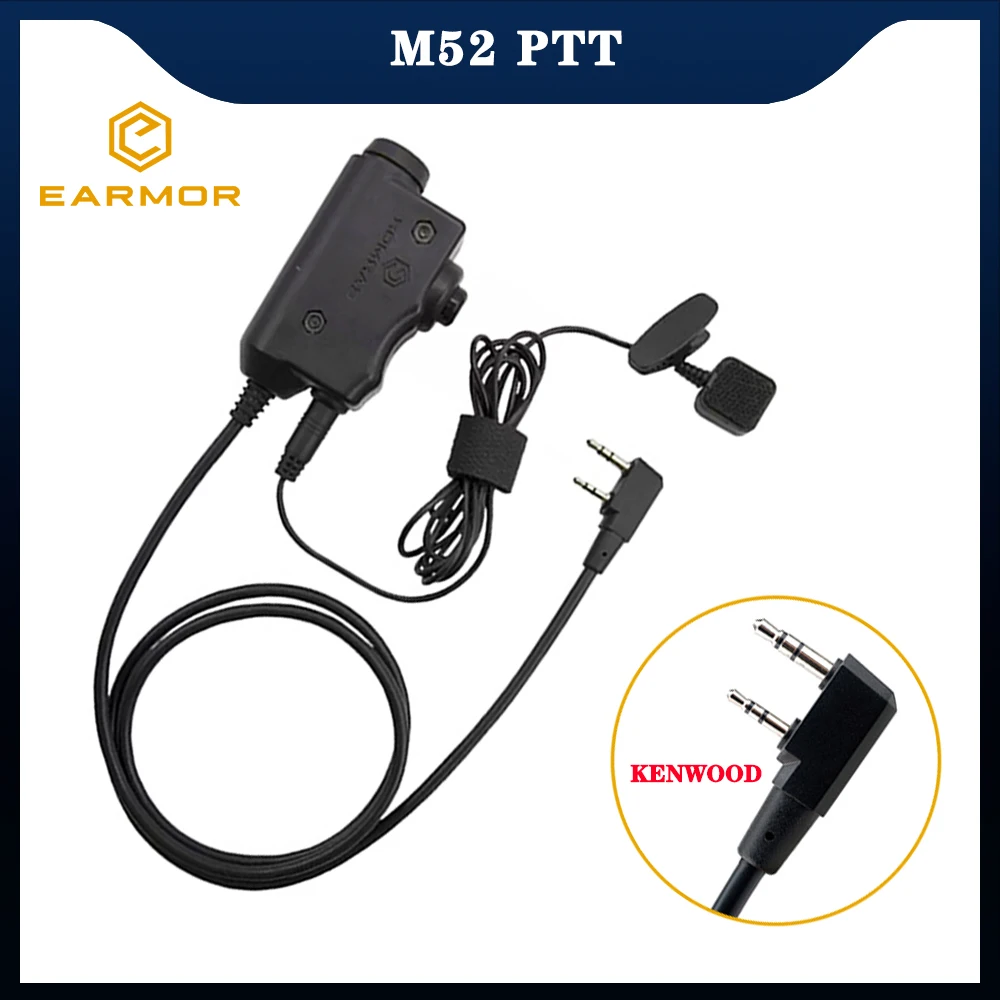 EARMOR M52 PTT Kenwood Connector For Airsoft Hunting Communication Headset Compatible With MSA Sordin 3M Peltor