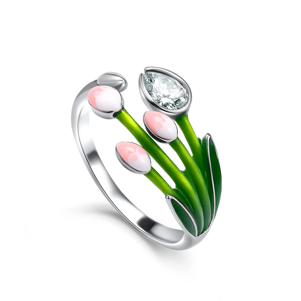 حار بيع جديد 925 الفضة، الشمس والقمر، توليب، جرو، خاتم أبدي، تناسب هدايا العيد النسائية الأوروبية، مجوهرات رائعة #6