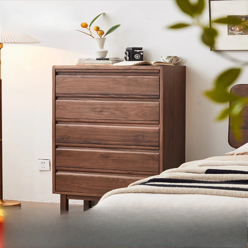 

Black walnut chest of drawers, bedroom storage cabinet North modern simple all-solid wood living room stand cabinet