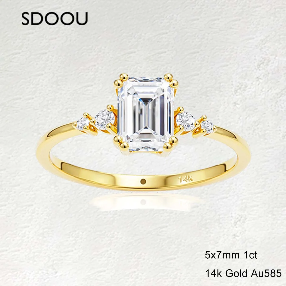 

SDOOU 14k Gold Moissanite Rings 1ct Emerald Cut 5 Stone for Women Jewelry Gift Anniversary Wedding Engagement Promise Vintage