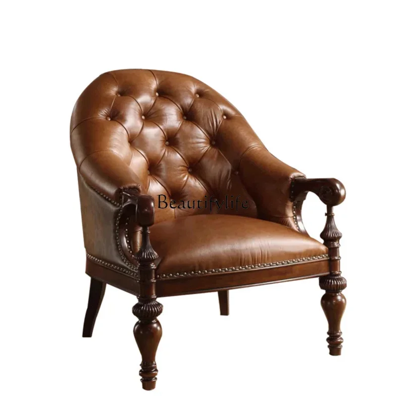 

Американский Стул Wingback для гостиной, кожаный Одноместный деревянный стул, Итальянский ретро