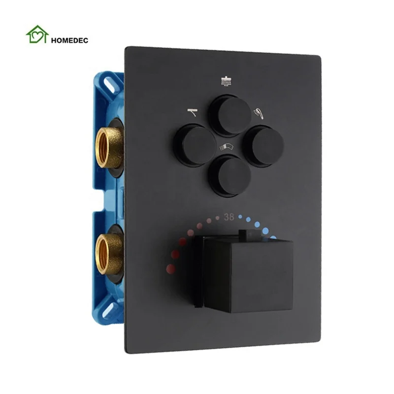 

Black 4 Way Diverter Bathroom Thermostatic Shower Mixer Water Control Valve