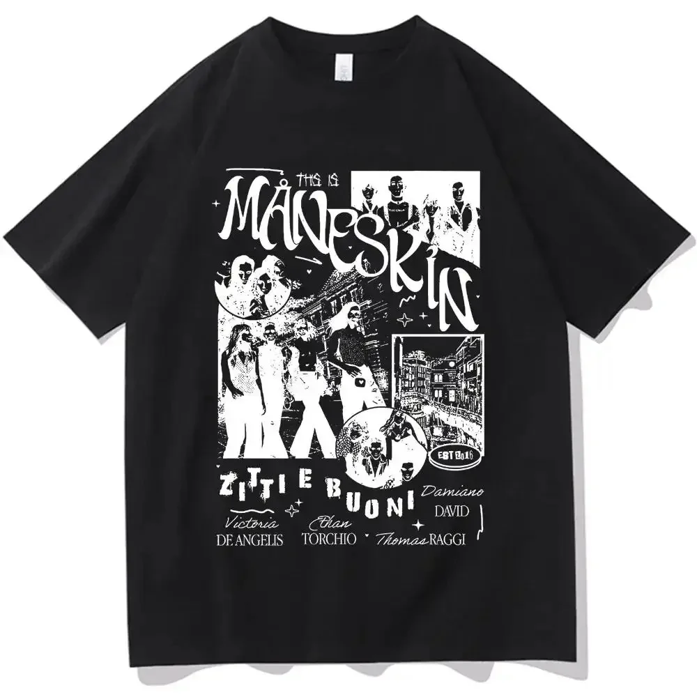 

Italian Band Maneskin T-Shirt Men Women 100% Cotton Plus Size O-Neck Oversized Vintage Daily Casual Streetwear Unisex Tees