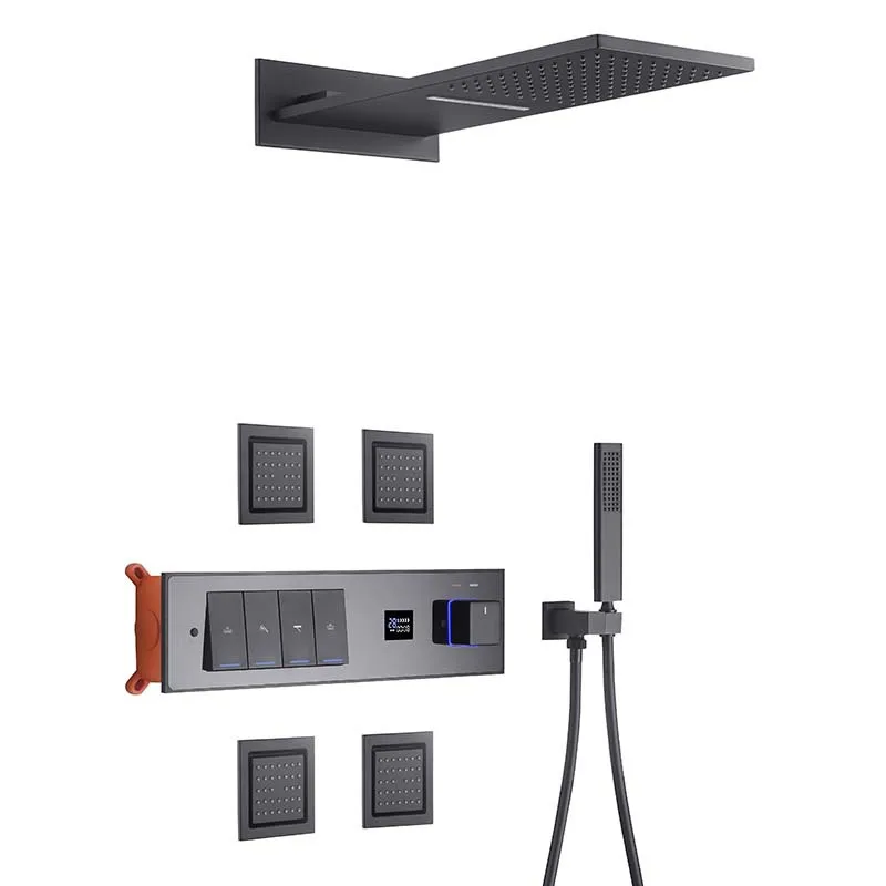 مجموعة دش مخفية فاخرة من النحاس بالكامل، خلاط ثرموستاتي بسيط مثبت على الحائط