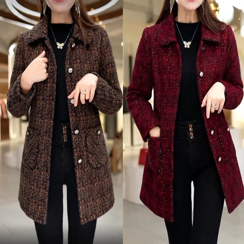 Middle-Aged High-End Mink Fashion Padded Woolen Coat 2024 Mother Plus Cotton New Fashion Medium Long Coat Autumn Winter Jacket