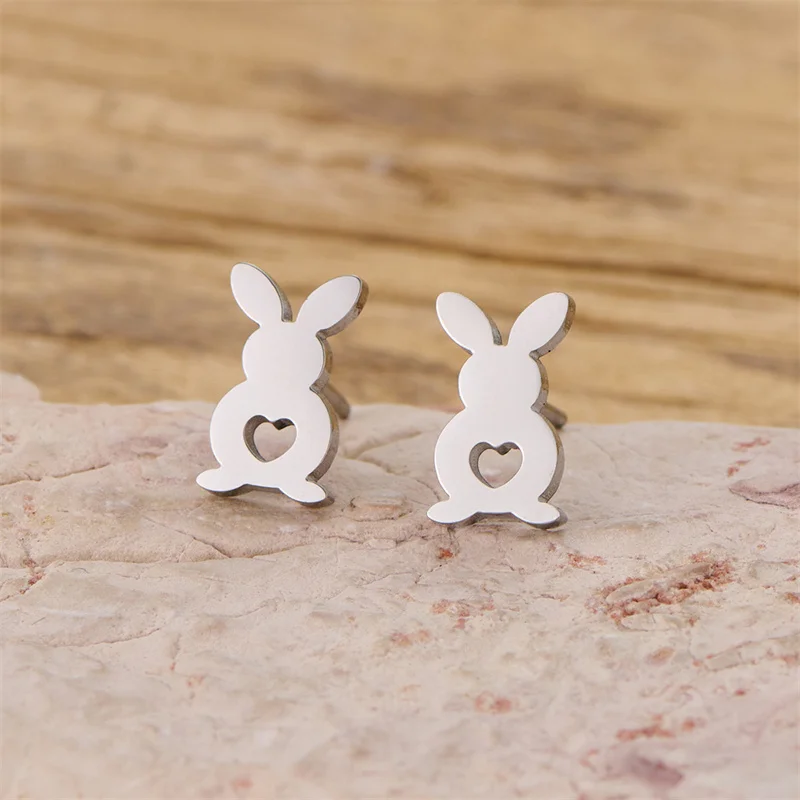 

1 Pair Stainless Steel Hollow Love Heart Bunny Stud Earrings Women Minimalist Cute Rabbit Earings Piercing Jewelry Best Gift