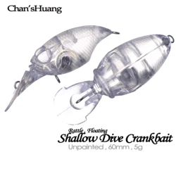 Chan’sHuang 20PCS Unpainted Blanks Bait 60mm 5g Rattle Floating Shallow Diver Crankbait DIY Artificial Fishing Lure