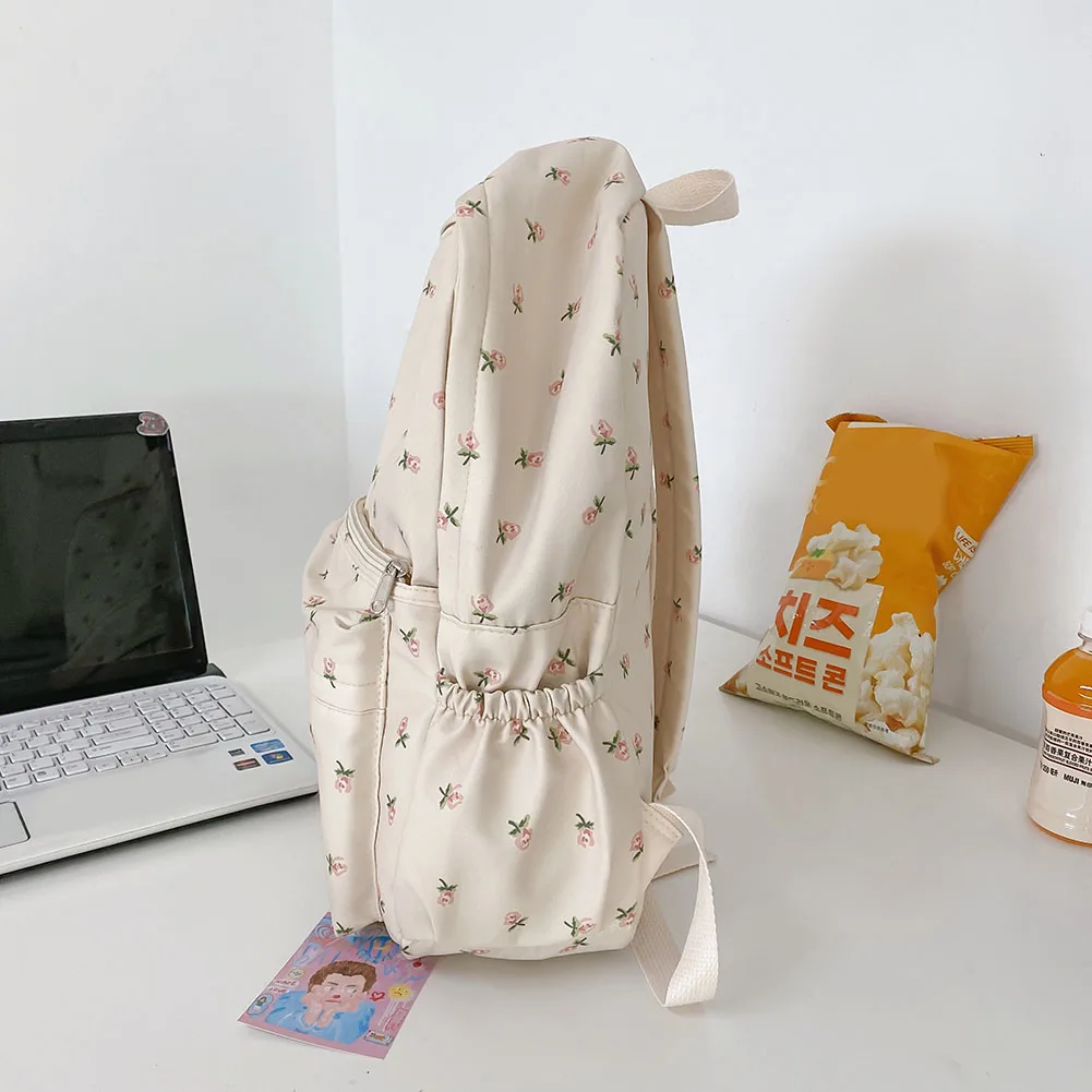 

Floral Prints Backpack with Pendant Girls College Backpack Large Capacity Students Bookbag School Backpack Aesthetic Backpack
