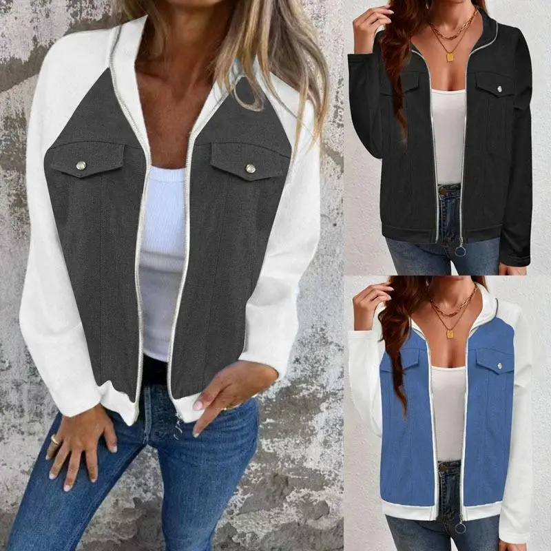 

Удобное повседневное джинсовое цветное блузка на молнии, женское хлопковое пальто, длинное пальто све, однотонная осенне-зимняя модная верхняя одежда