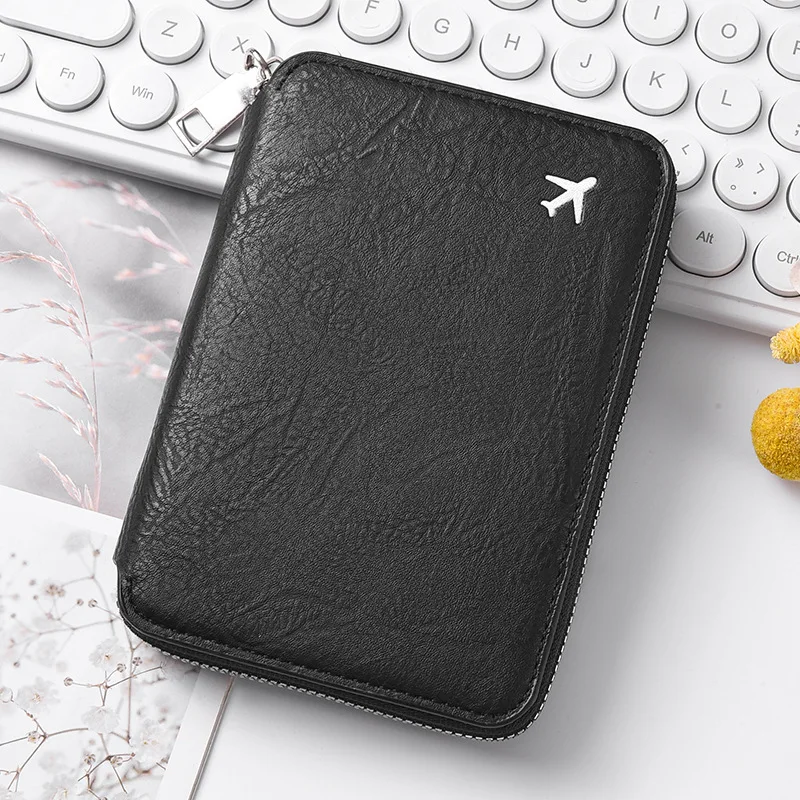 Bolsa para pasaporte con cremallera para documentos, bolsa para tarjetas de almacenamiento de billetes de vuelo de gran capacidad, clip para pasaporte de viaje a la moda