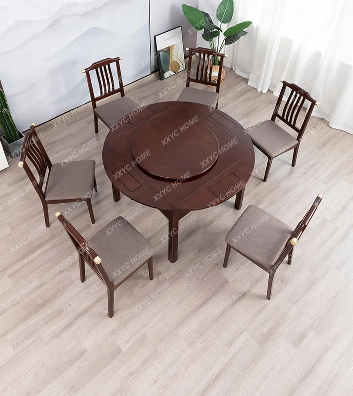 round Table Mahjong Machine Dining Table Dual-Use Automatic Household Mute Electric Solid Wood Dining Table Mahjong Table