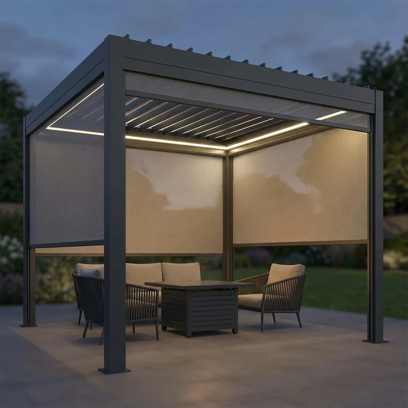 Block Heat Insulation Aluminum Pergola Temperature Cooling Shelter Tropical Area Balcony Outdoor Patio Gazebo Nature