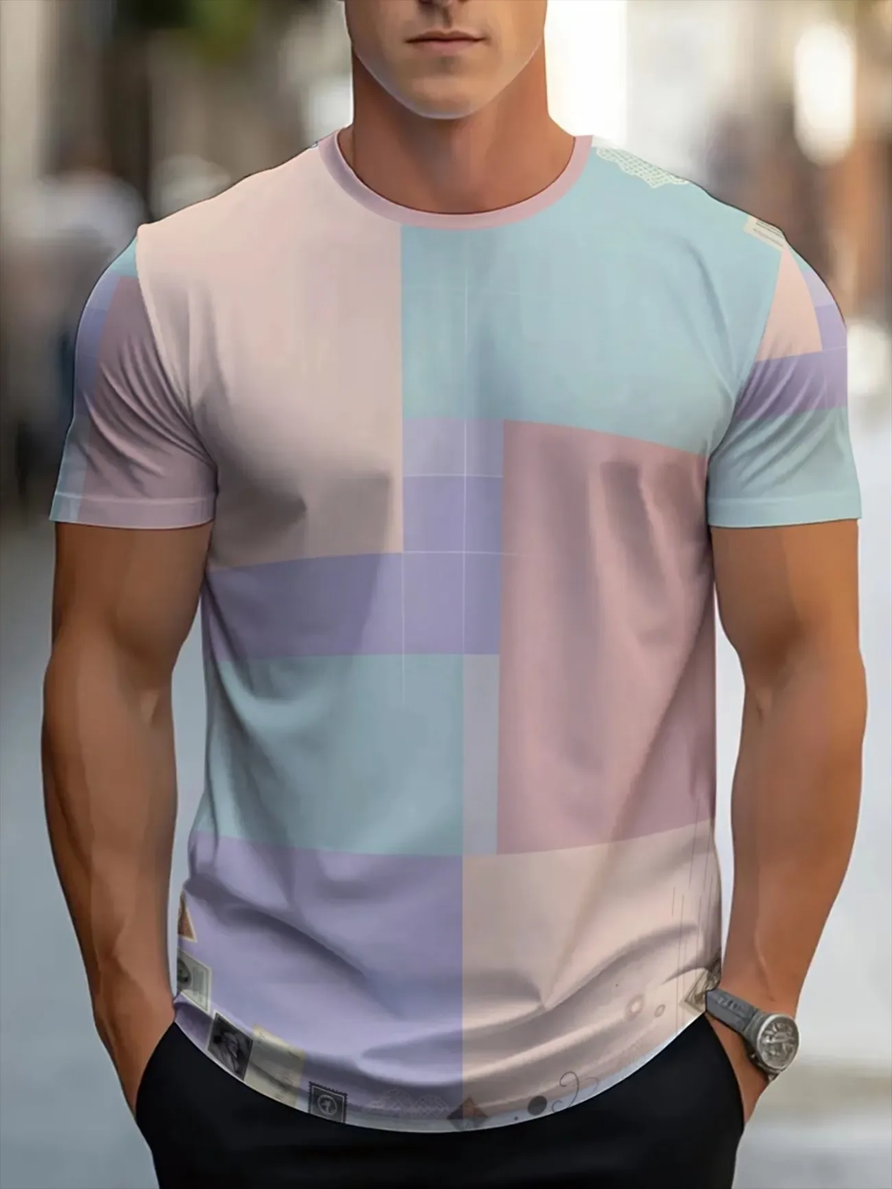 2026 summer new men's fashion trend 3D printed short sleeved T-shirt, men's simple and comfortable casual top