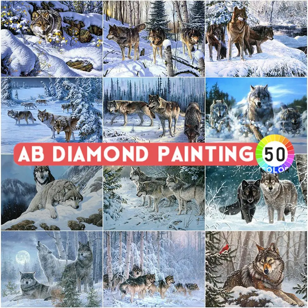 AB Drills Diamond Painting 5D Animal Embroidery Wolf DIY Cross Stitch Art Kit Beaded Needlework Decor For Home Wall Stickers