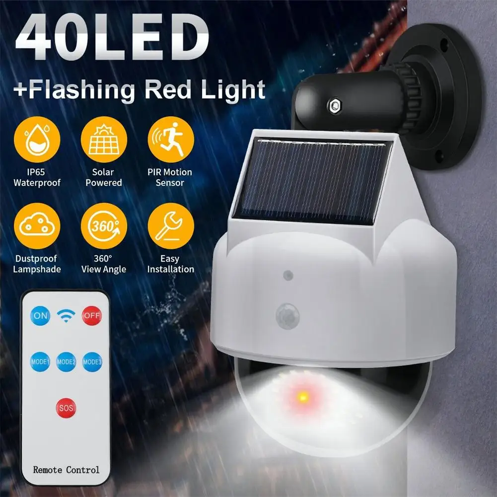 

40LED Solar Light Outdoor Waterproof Motion Sensor Outdoor Wall Street Courtyard Safety Fake Camera Light With Remote Control