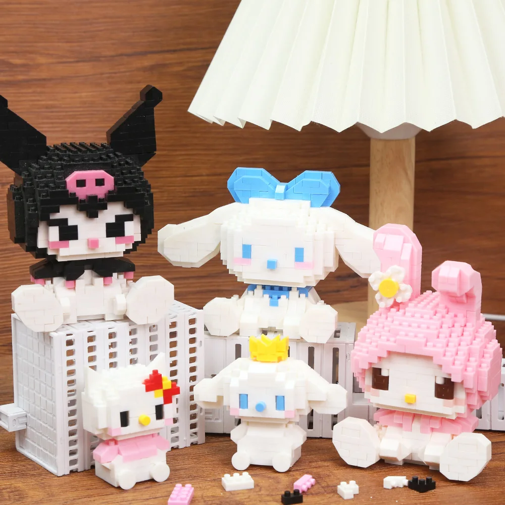 

Hello Kitty Building Block Assembled Toys Decorative Ornament Sanrio Anime Figure Kitty Kuromi Model My Melody DIY Puzzle Gift