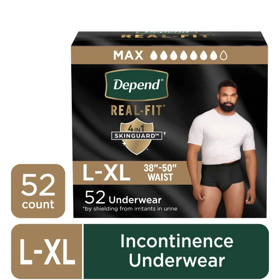 

Подгузники-трусы Real Fit для мужчин, размер L/XL, черные, 52 штуки, для активного образа жизни, комфортные, с защитой от протеканий