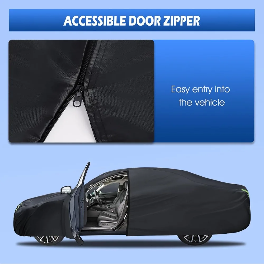 

6-Layer Waterproof All-Weather Car Cover with Zipper, Universal Fit for Sedans 187-198 Inch, Wind-Resistant Design