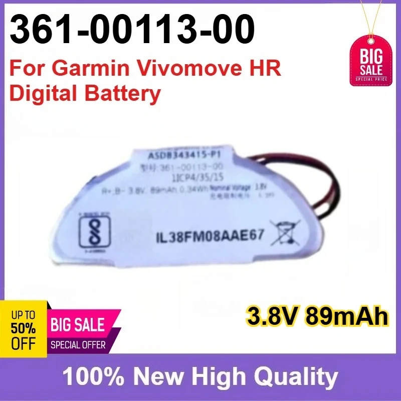 

High Capacity Watch Battery 361-00113-00 3.8V 89mAh For Garmin Vivomove HR Replaceable Digital Battery