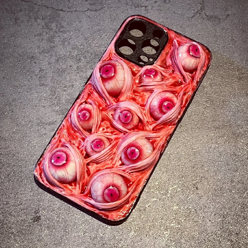 

4194 Original 3D Handmade Mobile Phone Case Bloody Cthulhu Eyes Mobile Phone Case Dark Gothic Style Horror Punk Art Custom Gift