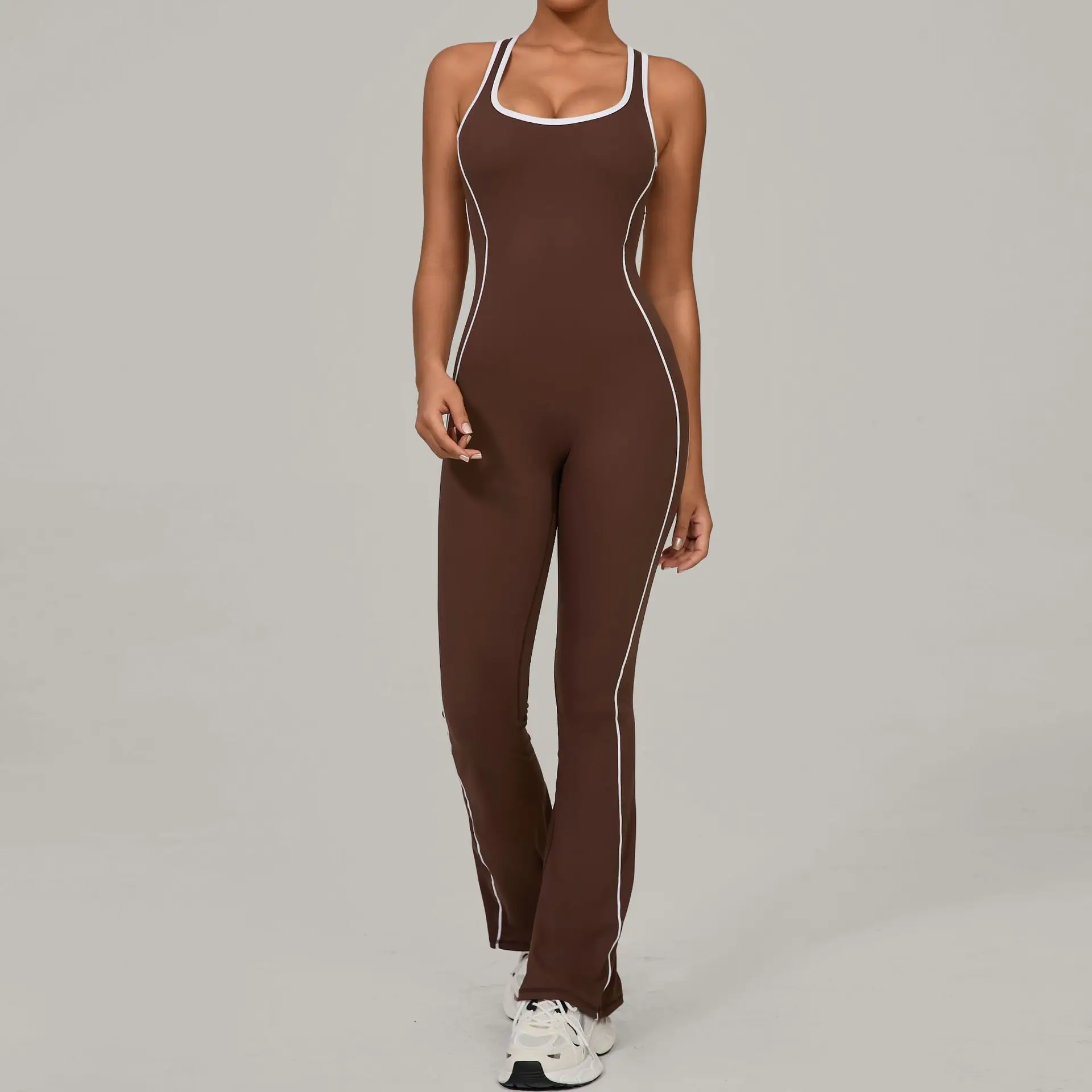 

Yoga Jumpsuit Sports Fitness Hip Lifting Pleating Beautiful Back One-piece Micro Flared Workout Clothing Gym Bodysuit for Women