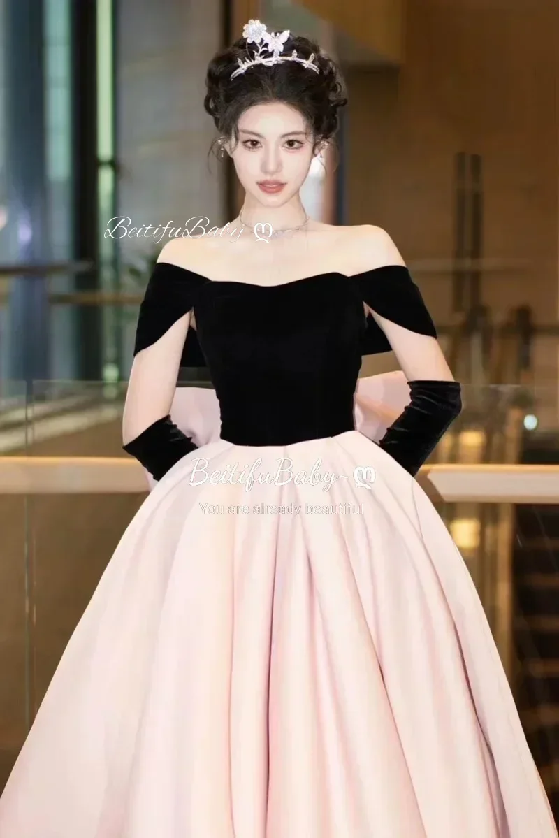 BeitifuBaby Customizable Evening Dress for Women Elegant Princess Style Detachable Sleeves Bow Banquet Ball Gown Formal Dresses