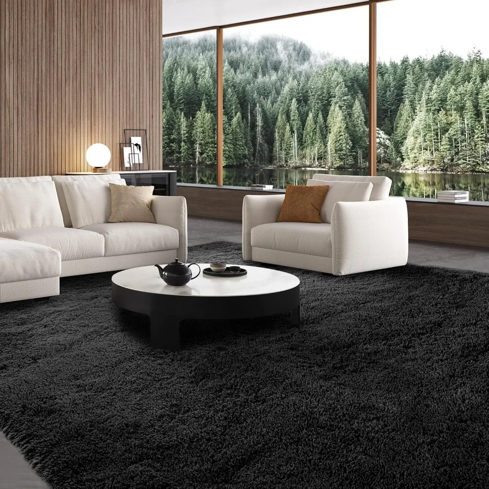 Area carpet 10x14, large furry area carpet for living room, black