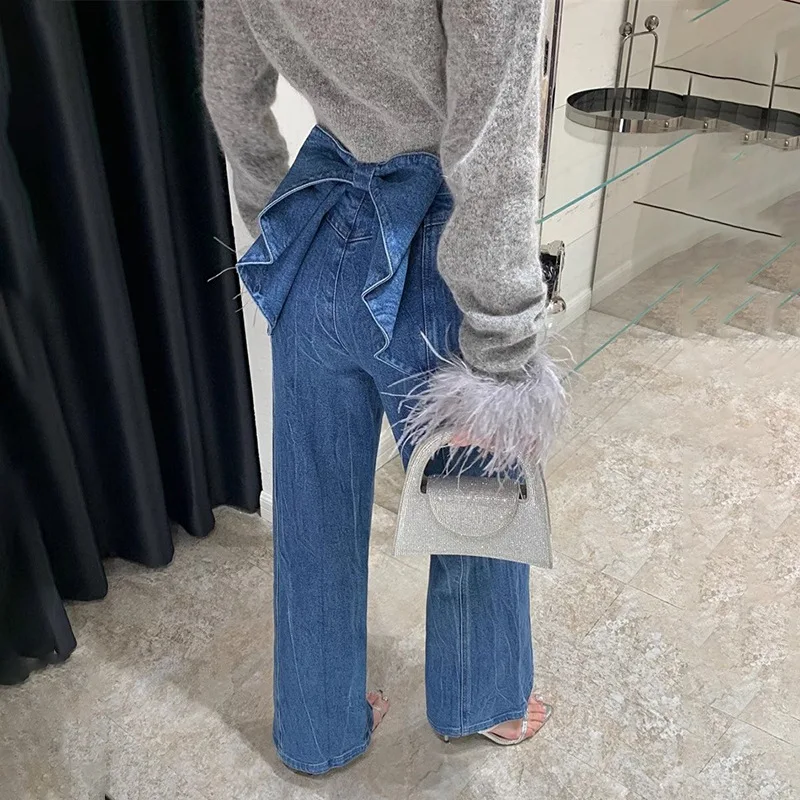 

Женские укороченные джинсы прямого кроя с бантом на спине и пэчворком, модные джинсовые брюки, новинка осени 2026