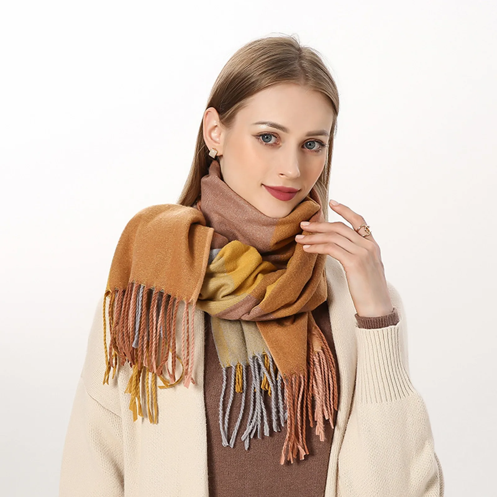 Women Thick Warm Winter Scarf Design Print Women Cashmere Pashmina Shawl Lady Wrap Tassel Scarves Knitted Men Foulard Blanket