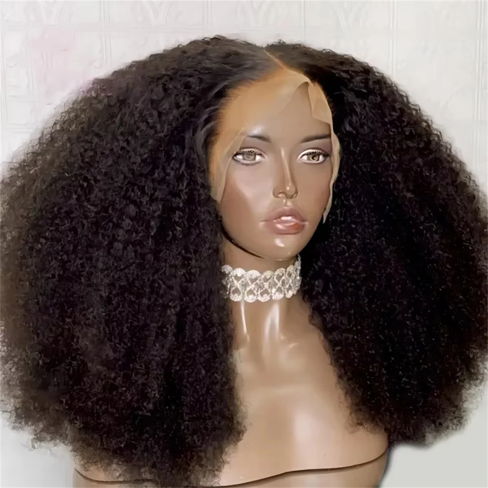 Glueless Long Soft Natural Black Kinky Curly 180Density 26inch Deep Lace Front Wig For Women With Baby Hair Preplucked Daily