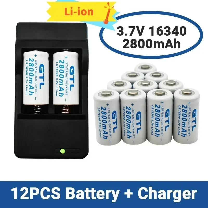 NEW CR123A RCR 123 ICR 16340 Battery 2800mAh 3.7V Safety Camera Rechargeable Battery Lithium Ion L70 Plus Charger