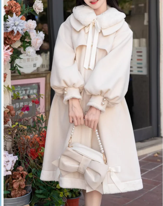 المرأة الخريف الشتاء جديد كلية بيتر بان طوق كم طويل Jk معطف الصوف موضة الحد من العمر معاطف فضفاضة اليابانية الحلو