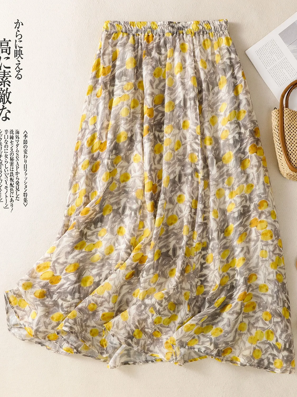 

Повседневная хлопково-льняная юбка средней длины с цветочным принтом, женская летняя юбка трапециевидной формы с высокой талией длиной до колена, дрейфующая большая юбка-зонтик