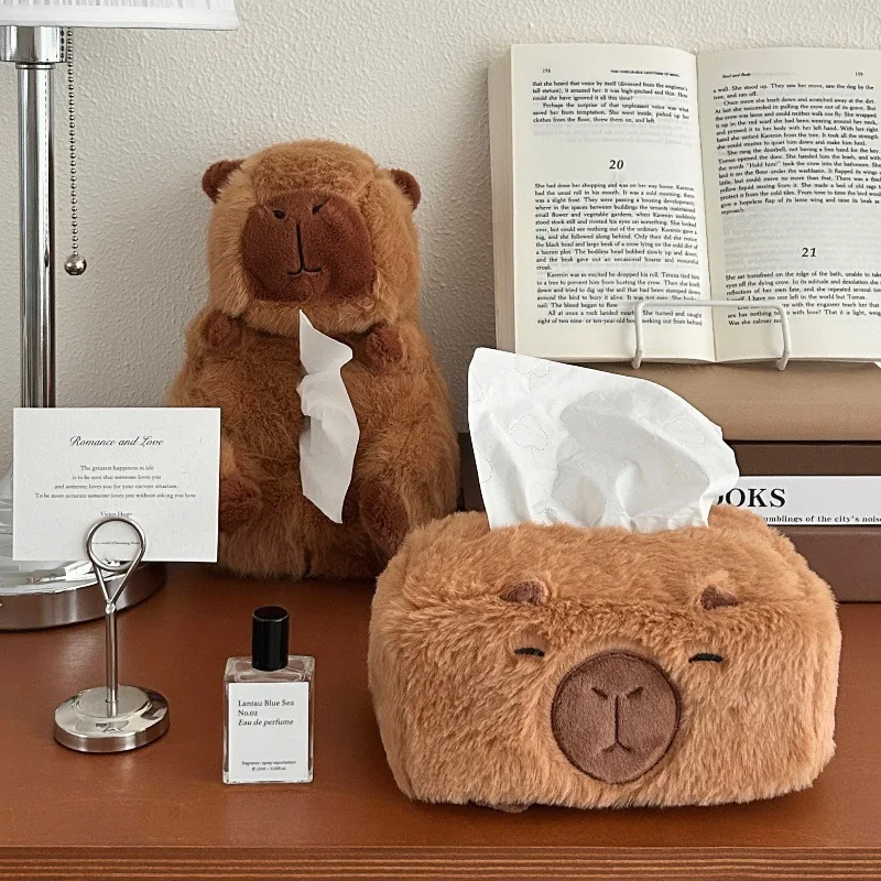 New Capybara Plush Tissue Box Cartoon Capybara Square Large Storage Box Home Living Room Bedroom Desktop Storage Car Tissue Box